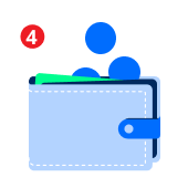 a blue wallet on a white background, depicting the commissions available with IronFX affiliates