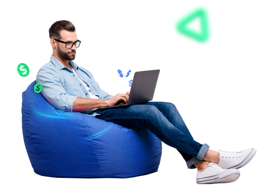 an IronFX affiliate trading on a laptop, depicted as earning money with the partner program