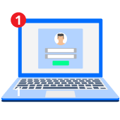 a blue laptop on a white background, depicting the affiliate program registration stage