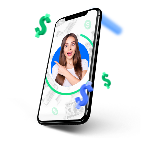 a smartphone with US dollars floating around it, depicting the benefits of affiliates partnering with IronFX