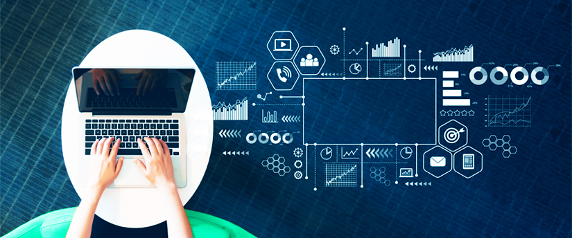 a man working on his laptop with some charts on the right, depicting affiliates and affiliate marketing analytics